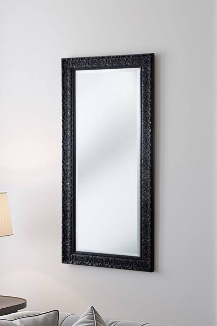 Yearn Mirrors Carved Framed Bevelled Tall Mirror Black 138x62cm - Size: 138x62 cm - image 1
