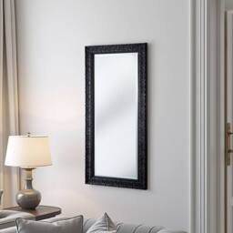 Yearn Mirrors Carved Framed Bevelled Tall Mirror Black 138x62cm - Size: 138x62 cm - thumbnail 2
