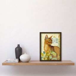 Artery8 Abyssinian Cat with Plants Art Nouveau Bright Modern Watercolour Illustration Artwork Framed Wall Art Print A4 in Brown - thumbnail 2