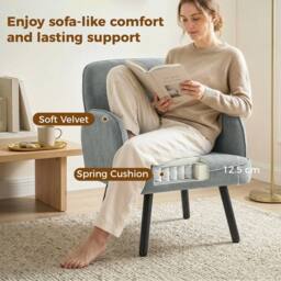 HOMCOM Lounge Chair Velvet Upholstered Spring Cushion Grey - thumbnail 4