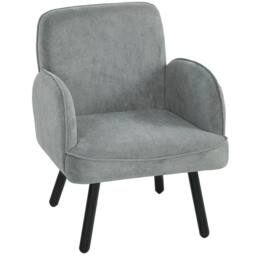 HOMCOM Lounge Chair Velvet Upholstered Spring Cushion Grey - thumbnail 2