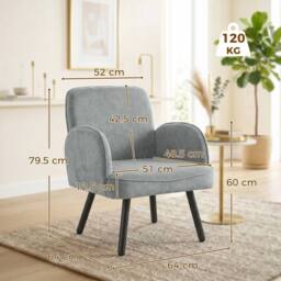 HOMCOM Lounge Chair Velvet Upholstered Spring Cushion Grey - thumbnail 3