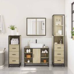 Berkfield Home 4¬†Piece Bathroom Furniture Set¬†Sonoma Oak Engineered Wood in Brown - thumbnail 3