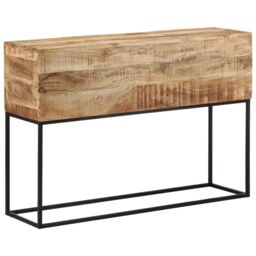 Berkfield Home Console Table 110x30x75 cm Solid Wood Rough Mango & Iron in Brown - Size: 110 x 30 x 75 cm - thumbnail 1