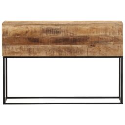 Berkfield Home Console Table 110x30x75 cm Solid Wood Rough Mango & Iron in Brown - Size: 110 x 30 x 75 cm - thumbnail 2