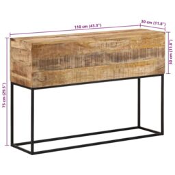 Berkfield Home Console Table 110x30x75 cm Solid Wood Rough Mango & Iron in Brown - Size: 110 x 30 x 75 cm - thumbnail 8
