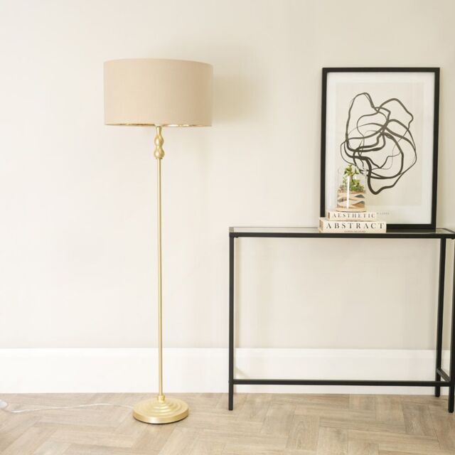 ValueLights Maggie Gold Metal Candlestick Floor Lamp with Beige & Metallic Gold Shade - image 1