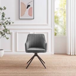 FurnitureboxUK 2x Calla Grey Velvet Swivel Dining Chairs - thumbnail 3