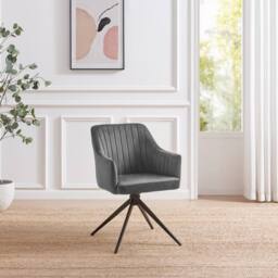 FurnitureboxUK 2x Calla Grey Velvet Swivel Dining Chairs - thumbnail 2