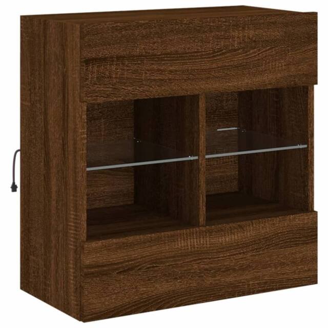 Berkfield Home TV Wall Cabinet with LED Lights Brown Oak 58.5x30x60.5 cm - image 1