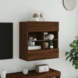 Berkfield Home TV Wall Cabinet with LED Lights Brown Oak 58.5x30x60.5 cm - thumbnail 5
