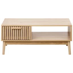 Wyld and Coco Coffee Table Light Brown Wood Top Pine Legs Drawer and Open Shelf - thumbnail 3