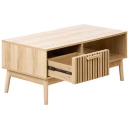 Wyld and Coco Coffee Table Light Brown Wood Top Pine Legs Drawer and Open Shelf - thumbnail 5