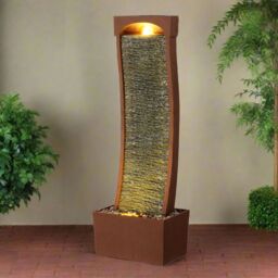 Teamson Home Large Outdoor Curved Water Feature, Modern Waterfall Effect with LED Lights, Red Rock - thumbnail 3