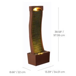 Teamson Home Large Outdoor Curved Water Feature, Modern Waterfall Effect with LED Lights, Red Rock - thumbnail 4