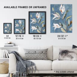 "Artery8 Elegant Peace Lily Flower Blooming Soft Floral Wall Art Print in Blue - Size: W18"" x H24""" - thumbnail 3