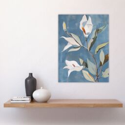 "Artery8 Elegant Peace Lily Flower Blooming Soft Floral Wall Art Print in Blue - Size: W18"" x H24""" - thumbnail 4