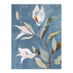 "Artery8 Elegant Peace Lily Flower Blooming Soft Floral Wall Art Print in Blue - Size: W18"" x H24""" - thumbnail 1