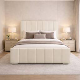 Desire Deco Plush Velvet Eleanor Upholstered Panel Bed Frame, All Sizes in Cream - Size: Double - thumbnail 2