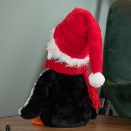 Samuel Alexander 30cm Soft Cuddly Puppa Penguin Christmas Decoration with Santa Hat in White - thumbnail 7
