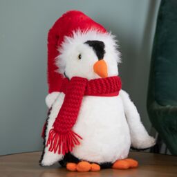 Samuel Alexander 30cm Soft Cuddly Puppa Penguin Christmas Decoration with Santa Hat in White - thumbnail 1