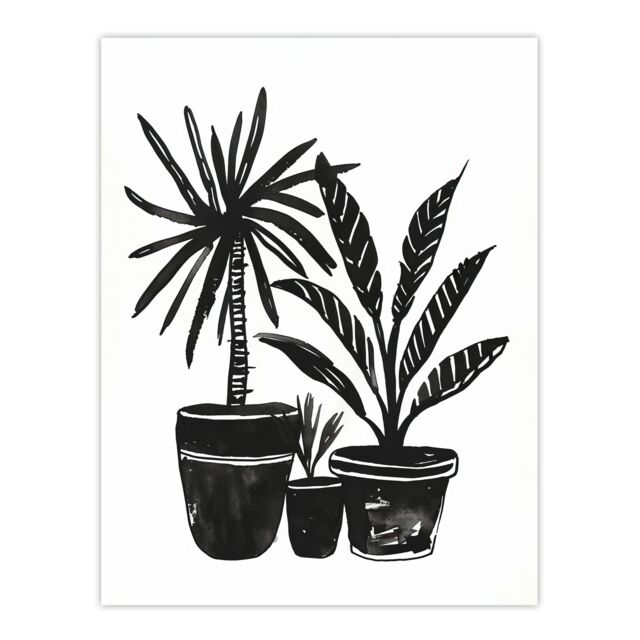 "Artery8 Plant Lover Black White Houseplants Watercolour Wall Art Print - Size: W18"" x H24""" - image 1