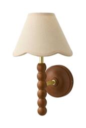 ValueLights Bobbins Walnut Bobble Wall Light & Linen Trim Lamp Shade in Baby Pink - thumbnail 6