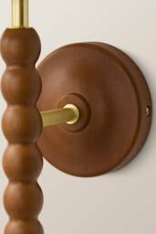 ValueLights Bobbins Walnut Bobble Wall Light & Linen Trim Lamp Shade in Baby Pink - thumbnail 5