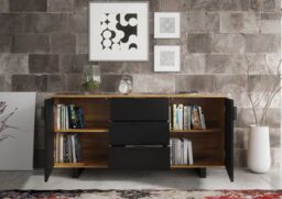 Creative Furniture Blackridge Sideboard 140cm - Dark Oak Body with Matte Black Fluted Fronts in Brown - thumbnail 4