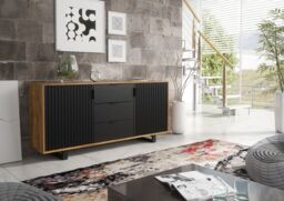Creative Furniture Blackridge Sideboard 140cm - Dark Oak Body with Matte Black Fluted Fronts in Brown - thumbnail 2