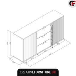 Creative Furniture Blackridge Sideboard 140cm - Dark Oak Body with Matte Black Fluted Fronts in Brown - thumbnail 6