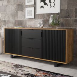 Creative Furniture Blackridge Sideboard 140cm - Dark Oak Body with Matte Black Fluted Fronts in Brown - thumbnail 5