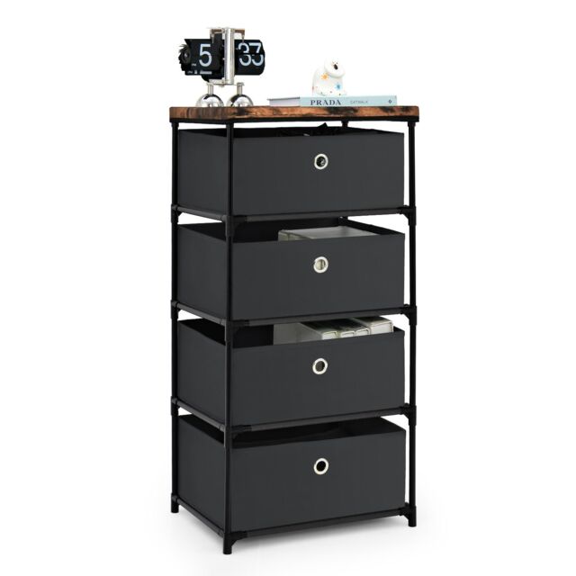 Gymax 4-tier Chest of Drawers With 4 Drawers Nightstand Storage Cabinet in Black - image 1