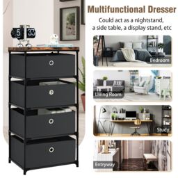 Gymax 4-tier Chest of Drawers With 4 Drawers Nightstand Storage Cabinet in Black - thumbnail 3