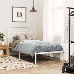 Berkfield Home Metal Bed Frame without Mattress with Headboard White 90x190cm - Size: 90x190 cm - thumbnail 2