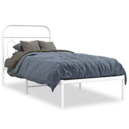 Berkfield Home Metal Bed Frame without Mattress with Headboard White 90x190cm - Size: 90x190 cm - thumbnail 1