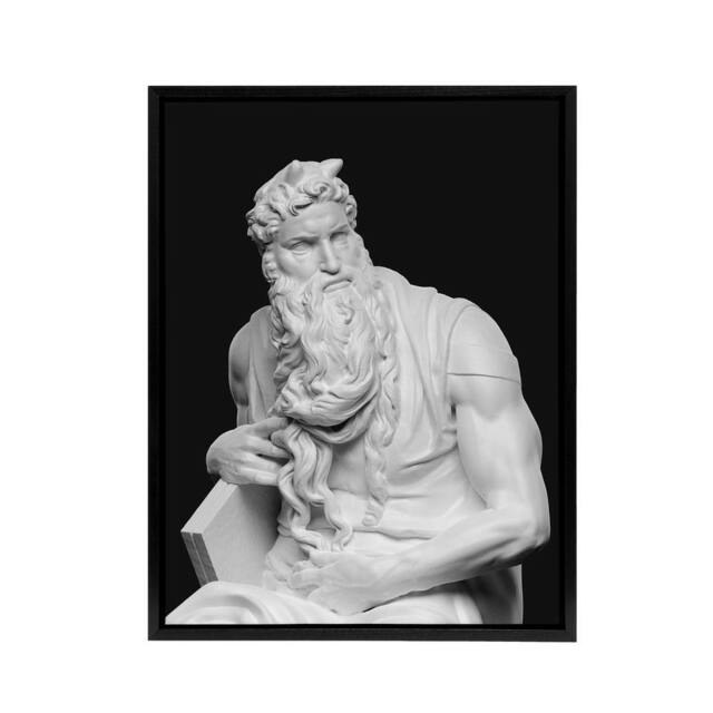 "Artery8 Moses Sculpture Statue Buonarroti Vintage Black Framed Canvas Wall Art - Size: W24"" x H32""" - image 1