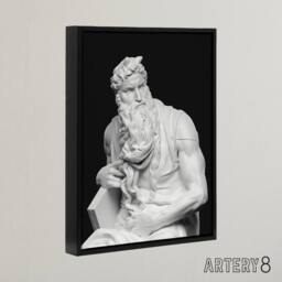 "Artery8 Moses Sculpture Statue Buonarroti Vintage Black Framed Canvas Wall Art - Size: W24"" x H32""" - thumbnail 2