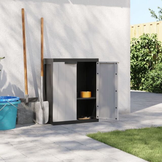 Berkfield Home Outdoor Storage Cabinet Grey & Black 65x37x85 cm PP - Size: 65 x 37 x 85 cm - image 1