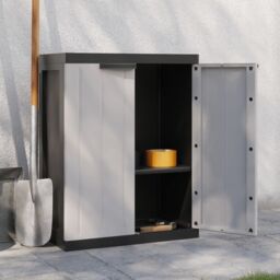 Berkfield Home Outdoor Storage Cabinet Grey & Black 65x37x85 cm PP - Size: 65 x 37 x 85 cm - thumbnail 3