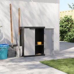 Berkfield Home Outdoor Storage Cabinet Grey & Black 65x37x85 cm PP - Size: 65 x 37 x 85 cm - thumbnail 1