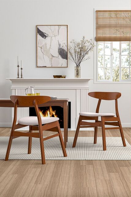 Living and Home 2 Pcs Wooden Frame Linen Dining Chair in Beige - image 1