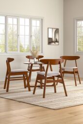 Living and Home 2 Pcs Wooden Frame Linen Dining Chair in Beige - thumbnail 3
