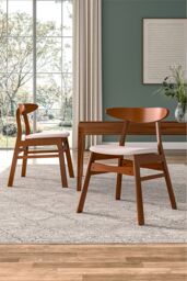 Living and Home 2 Pcs Wooden Frame Linen Dining Chair in Beige - thumbnail 4