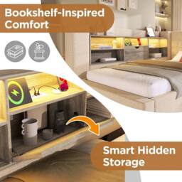 Merax Upholstered Single Daybed with Trundle Storage Headboard & Charging in Beige - thumbnail 4
