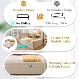 Merax Upholstered Single Daybed with Trundle Storage Headboard & Charging in Beige - thumbnail 6