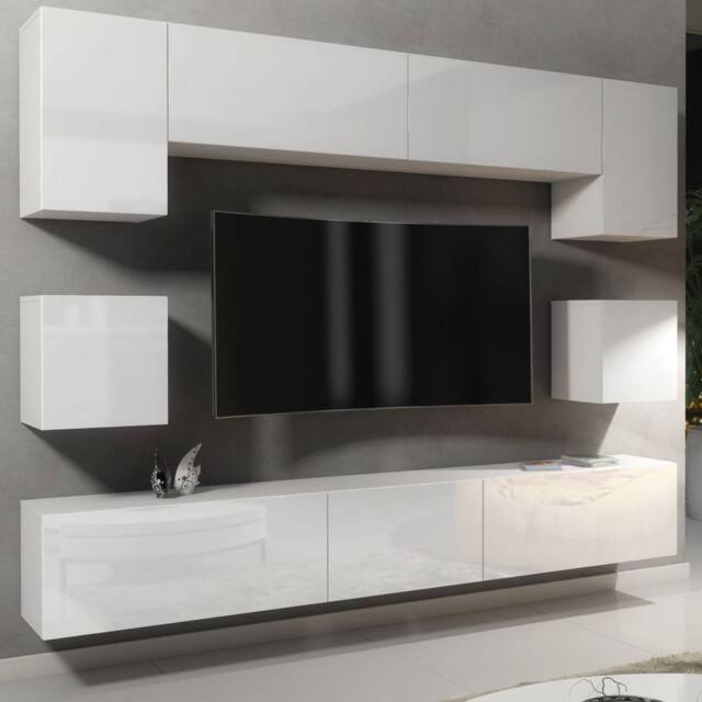 Mex Furniture LTD Wall TV Unit Panorama - White with Gloss Doors - image 1