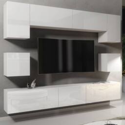 Mex Furniture LTD Wall TV Unit Panorama - White with Gloss Doors - thumbnail 1