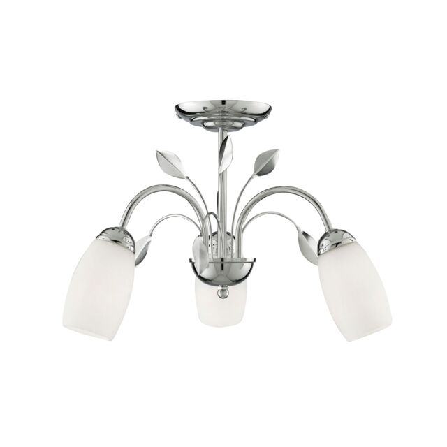 Lighting Collection 3Lt Ceiling SemiFlush Chrome White Glass Shade Ceiling Light in Silver - image 1