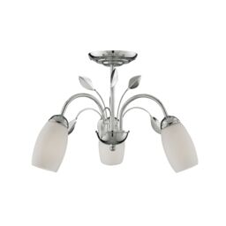 Lighting Collection 3Lt Ceiling SemiFlush Chrome White Glass Shade Ceiling Light in Silver - thumbnail 3